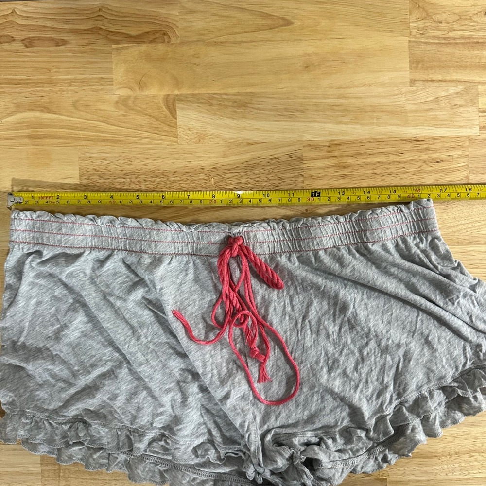 Gray Ruffle Hem Pajama Shorts Pink Rope Drawstring Cotton Modal Large - Picture 4 of 5